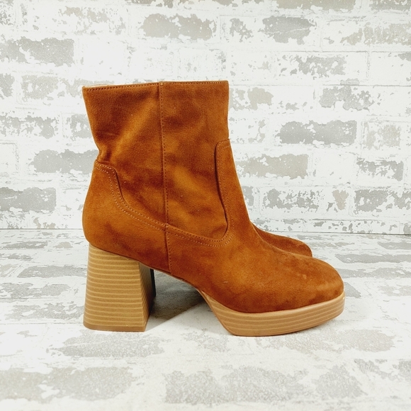 New Bp Keyla Brown Faux Suede Block Heel Retro Ankle Boots K255 - Picture 5 of 12